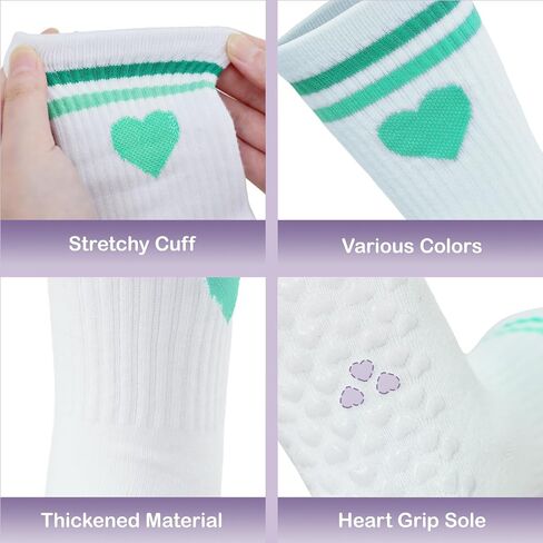 Pilates Socks with Grips for Women, Love Heart-Patterned Non Slip Yoga Socks for Barre Workout Dance in Saudi Arabia
