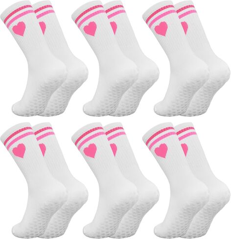 Pilates Socks with Grips for Women, Love Heart-Patterned Non Slip Yoga Socks for Barre Workout Dance in Saudi Arabia