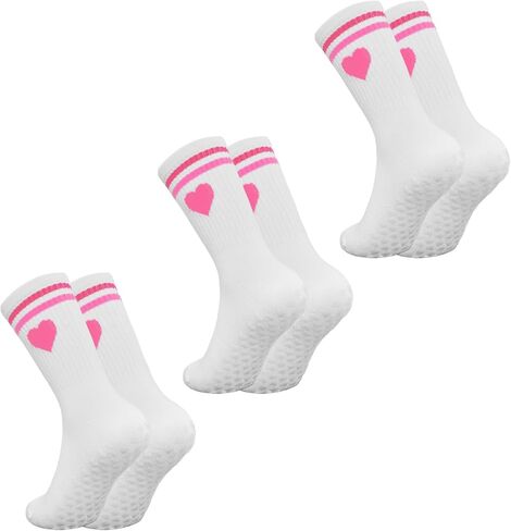 Pilates Socks with Grips for Women, Love Heart-Patterned Non Slip Yoga Socks for Barre Workout Dance in Saudi Arabia