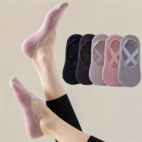 5 Pack Pilates Socks Yoga Socks with Grips for Women Non Slip, Workout Pure Barre Ballet Dance Hospital Socks in Kuwait