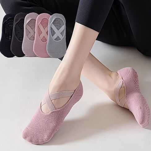 5 Pack Pilates Socks Yoga Socks with Grips for Women Non Slip, Workout Pure Barre Ballet Dance Hospital Socks in Kuwait