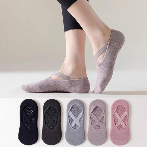 5 Pack Pilates Socks Yoga Socks with Grips for Women Non Slip, Workout Pure Barre Ballet Dance Hospital Socks in Kuwait