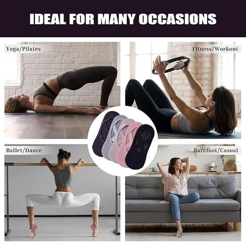 5 Pack Pilates Socks Yoga Socks with Grips for Women Non Slip, Workout Pure Barre Ballet Dance Hospital Socks in Kuwait