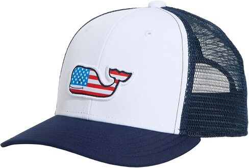 vineyard vines Oversized Americana Whale Patch Trucker Hat, White Cap, OS in Kuwait