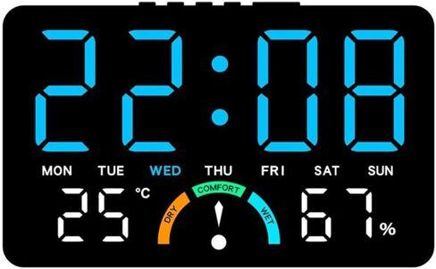 LED Digital Clock with Large Display, Temperature and Humidity Monitor, Date and Alarm Function, Level Indicator, Wall or Desk Home Office Bedroom, White(Green) in Kuwait