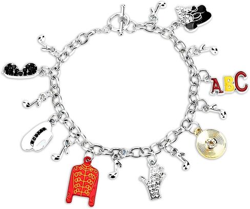 Music Inspired Charm Bracelet, Silver Chain with Red Jacket, Hat, Glove, BAD Charms, 7.29 Inch in Kuwait
