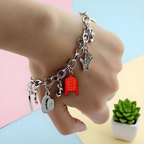 Music Inspired Charm Bracelet, Silver Chain with Red Jacket, Hat, Glove, BAD Charms, 7.29 Inch in Kuwait
