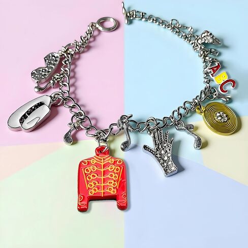 Music Inspired Charm Bracelet, Silver Chain with Red Jacket, Hat, Glove, BAD Charms, 7.29 Inch in Kuwait