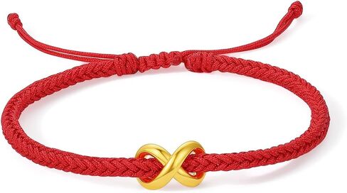 ZHOU LIU FU 24k Solid Gold Charm Bracelet Infinity Symbol Charm Red String Blessing Bracelets Good Luck Jewelry for Women Couple Her Anniversary Birthday New Year in Kuwait