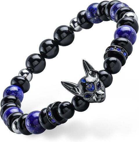 GUXI-Dream Devourer Obsidian Bracelet High Purity Lapis Lazuli Bracelets for Men Pure Handmade Protection Bracelet Personalized Cat Jewelry Unique Gifts in Saudi Arabia