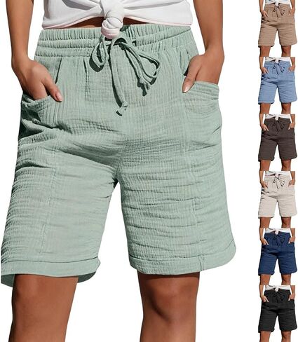 Knee Length Shorts for Women Casual Summer High Waisted Baggy Shorts with Pockets 2026 Drawstring Lounge Outfits in Kuwait