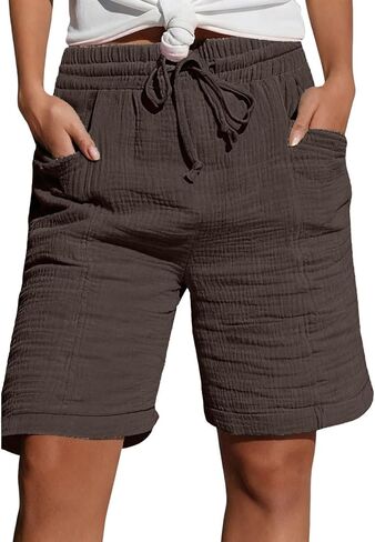 Knee Length Shorts for Women Casual Summer High Waisted Baggy Shorts with Pockets 2026 Drawstring Lounge Outfits in Kuwait