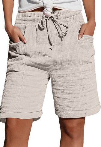 Knee Length Shorts for Women Casual Summer High Waisted Baggy Shorts with Pockets 2026 Drawstring Lounge Outfits in Kuwait