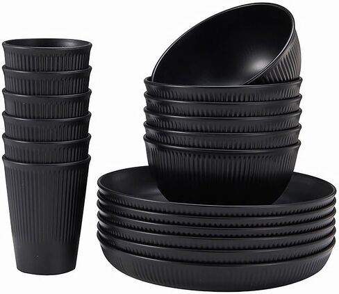 18pcs Wheat Straw Dinnerware Set Kitchen Plates and Bowls Sets HXYPN Unbreakable Dinner Plates Cereal Bowls Drinking Cups Reusable Dinnerware Sets Microwave Dishwasher Safe in Saudi Arabia