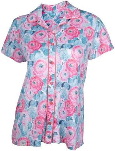 Amanda Blu Womens Notched Collar Pajama Top - Rose Garden Design Sizes S-XXL in Kuwait