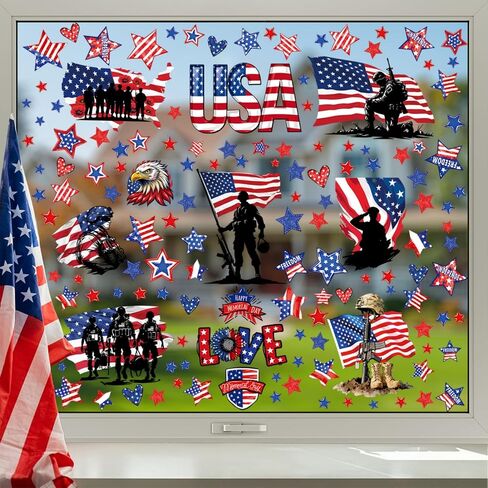 4th of July Window Clings for Glass Windows, 250th Anniversary 4th of July Decorations Patriotic Window Clings Double-Sided Patriotic Window Decor for Independence Day in Saudi Arabia
