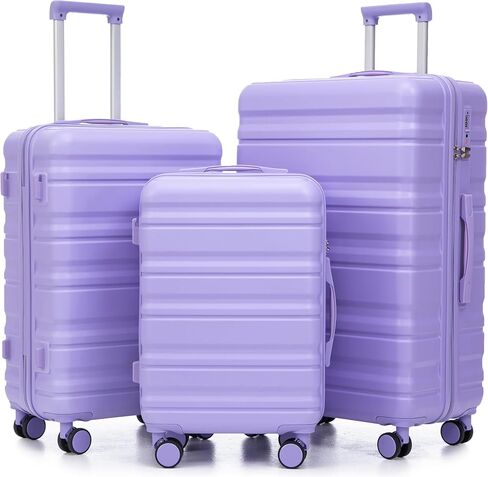 مجموعات أمتعة ذات جوانب صلبة، حقيبة سفر مخططة خفيفة الوزن مع عجلات دوارة، Lavender-181 in Kuwait