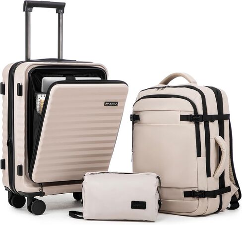 Rosamo 3 piece Luggage Set Expandable Suitcase 22x14x9 Airline Approved Carry on, Front Opening ABS Hard Case Suitcases with Spinner Wheels, TSA Lock (Beige) in Saudi Arabia