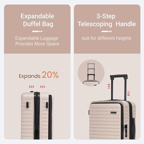 Rosamo 3 piece Luggage Set Expandable Suitcase 22x14x9 Airline Approved Carry on, Front Opening ABS Hard Case Suitcases with Spinner Wheels, TSA Lock (Beige) in Saudi Arabia