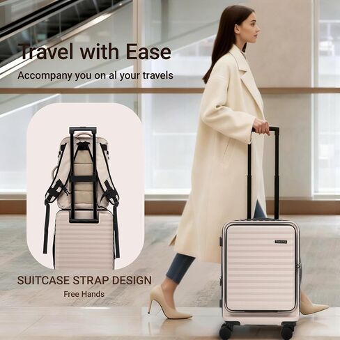 Rosamo 3 piece Luggage Set Expandable Suitcase 22x14x9 Airline Approved Carry on, Front Opening ABS Hard Case Suitcases with Spinner Wheels, TSA Lock (Beige) in Saudi Arabia