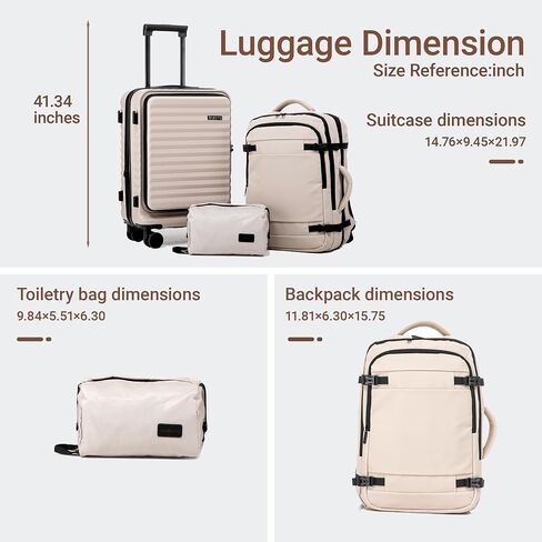 Rosamo 3 piece Luggage Set Expandable Suitcase 22x14x9 Airline Approved Carry on, Front Opening ABS Hard Case Suitcases with Spinner Wheels, TSA Lock (Beige) in Saudi Arabia