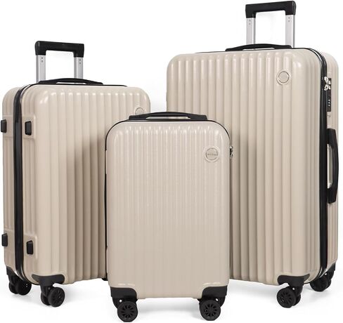 3-Piece Hardside Luggage Set, ABS+PC Spinner Suitcase with Anti-Burst Zipper & Built-in Lock, 20/24/28 Inch (Beige) in Saudi Arabia