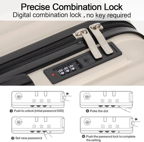 3-Piece Hardside Luggage Set, ABS+PC Spinner Suitcase with Anti-Burst Zipper & Built-in Lock, 20/24/28 Inch (Beige) in Saudi Arabia