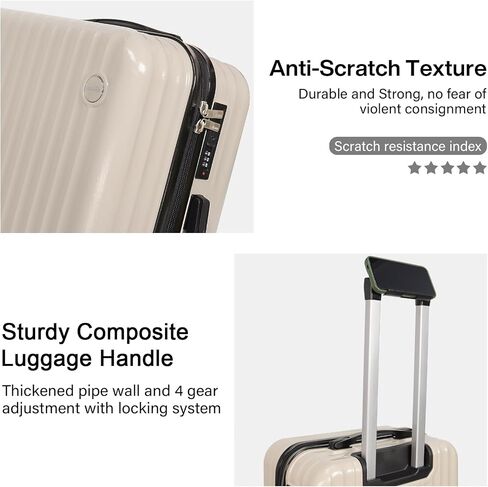 3-Piece Hardside Luggage Set, ABS+PC Spinner Suitcase with Anti-Burst Zipper & Built-in Lock, 20/24/28 Inch (Beige) in Saudi Arabia