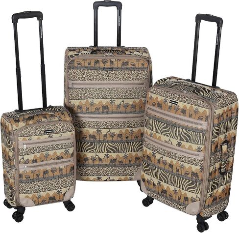 Karriage-Mate Deluxe Tapestry Safari Collection 3-Piece Luggage Set, Zebra and Animal Print, Spinner Wheels, Expandable, Lightweight Suitcases. Carry-on (20"), Large (27") and Jumbo (31") (SD3) in Saudi Arabia