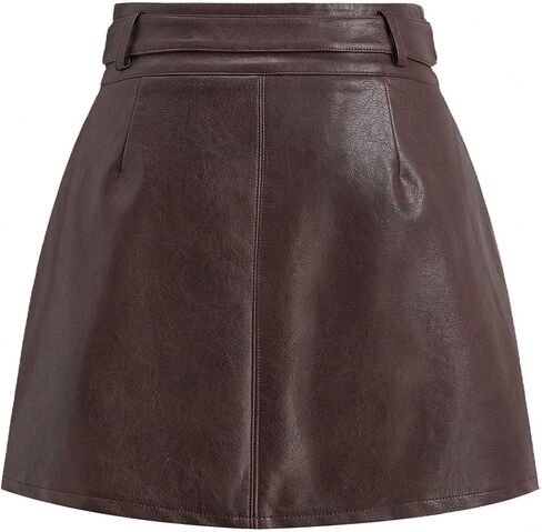 Verdusa Women's Western PU Leather Mini Skirt Buckle Belted A Line Skirts Retro Festival Outfits in Kuwait