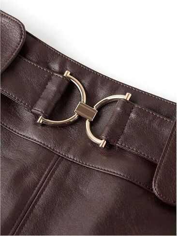 Verdusa Women's Western PU Leather Mini Skirt Buckle Belted A Line Skirts Retro Festival Outfits in Kuwait