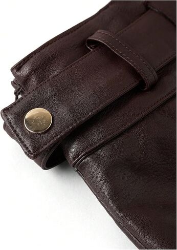 Verdusa Women's Western PU Leather Mini Skirt Buckle Belted A Line Skirts Retro Festival Outfits in Kuwait