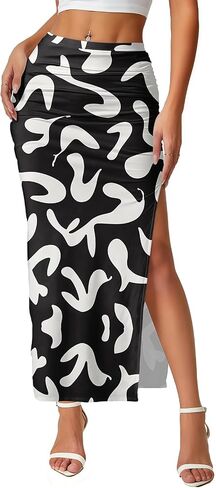 AirZeal Women’s High Waist Pencil Skirt with Side Slit - Multiple Colors and Patterns - Fashionable and Versatile in Saudi Arabia