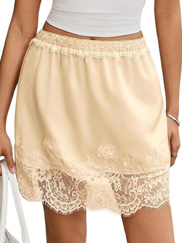 Wenrine Womens Lace Half Slip Skirt Summer Short Satin Mini Skirts Layering Slips in Saudi Arabia