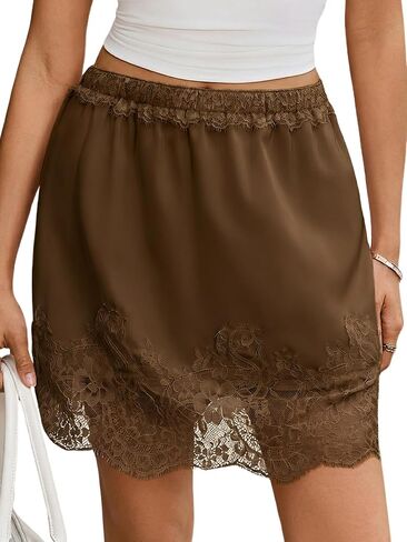 Wenrine Womens Lace Half Slip Skirt Summer Short Satin Mini Skirts Layering Slips in Saudi Arabia