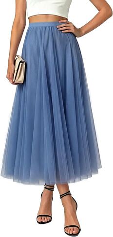 Betusline Women's Maxi Tulle Tutu Skirt A Line High Waisted Flowy Skirts in Kuwait