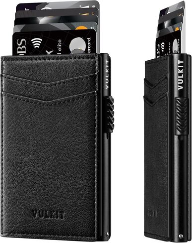 VULKIT Men's Slim Wallets Pop Up Card Holder RFID Blocking Metal Wallet Minimalist Design Holds Up to 11 Cards in Kuwait