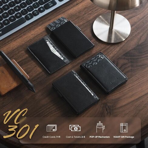 VULKIT Men's Slim Wallets Pop Up Card Holder RFID Blocking Metal Wallet Minimalist Design Holds Up to 11 Cards in Kuwait