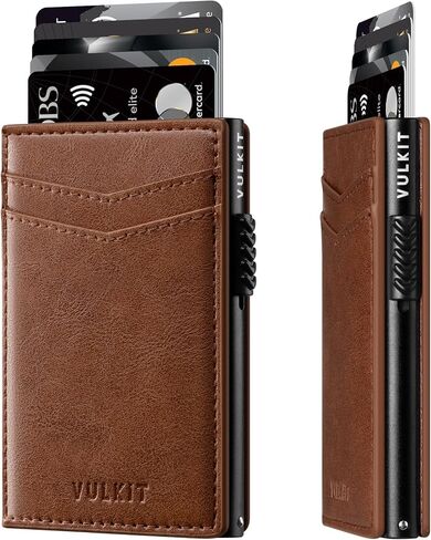 VULKIT Men's Slim Wallets Pop Up Card Holder RFID Blocking Metal Wallet Minimalist Design Holds Up to 11 Cards in Kuwait