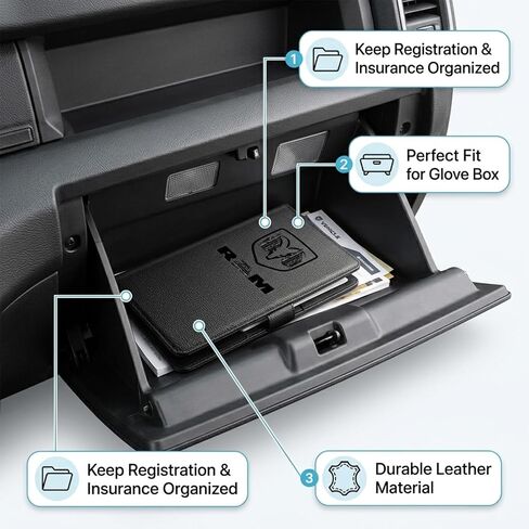 PBY Glove Box Organizer for Ram 1500 2500 3500 (2009-2026), Premium PU Leather Car Registration and Insurance Holder, Essential Truck Documents Wallet for Ram Accessories in Kuwait
