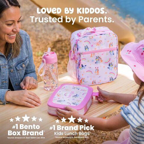 Bentgo + BLUEY 3-Piece Lunchtime Trio Set - Leak-Proof Kids Prints 5-Compartment Bento Lunch Box, Insulated Lightweight Tote Bag, & Durable Bite & Sip Water Bottle Bundle for Age 3+ (Hearts & Crafts) in Kuwait