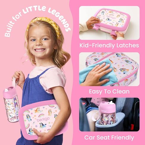 Bentgo + BLUEY 3-Piece Lunchtime Trio Set - Leak-Proof Kids Prints 5-Compartment Bento Lunch Box, Insulated Lightweight Tote Bag, & Durable Bite & Sip Water Bottle Bundle for Age 3+ (Hearts & Crafts) in Kuwait