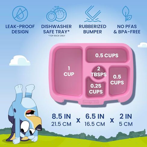 Bentgo + BLUEY 3-Piece Lunchtime Trio Set - Leak-Proof Kids Prints 5-Compartment Bento Lunch Box, Insulated Lightweight Tote Bag, & Durable Bite & Sip Water Bottle Bundle for Age 3+ (Hearts & Crafts) in Kuwait