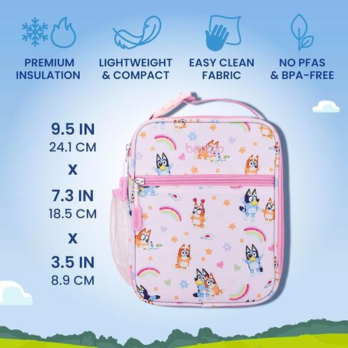 Bentgo + BLUEY 3-Piece Lunchtime Trio Set - Leak-Proof Kids Prints 5-Compartment Bento Lunch Box, Insulated Lightweight Tote Bag, & Durable Bite & Sip Water Bottle Bundle for Age 3+ (Hearts & Crafts) in Kuwait