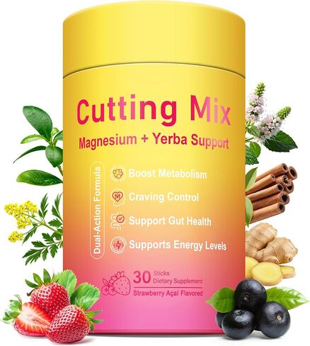Cutting Drink Mix – Berberine, 5-HTP, Yerba Mate & Magnesium, FOS | Supports Satiety Signaling, Energy & Gut Health | Strawberry Açaí Flavor – 30 Servings in Saudi Arabia