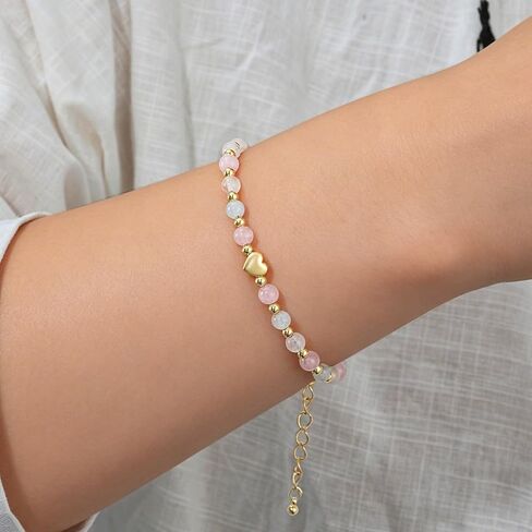 7th-16th Birthday Gifts, Natural Crystal Bracelet Rose Quartz Moonstone Aquamarine Healing Stones Jewelry for Her 6.5+2 Inches in Saudi Arabia