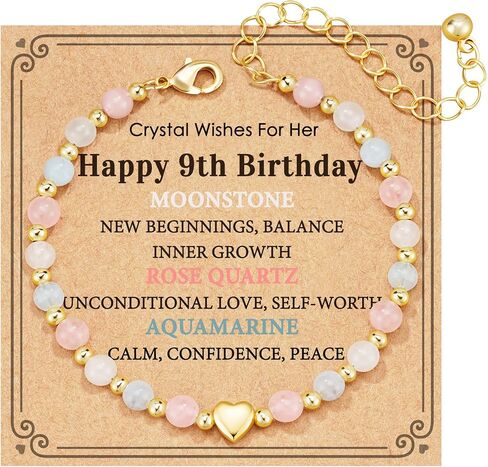 7th-16th Birthday Gifts, Natural Crystal Bracelet Rose Quartz Moonstone Aquamarine Healing Stones Jewelry for Her 6.5+2 Inches in Saudi Arabia