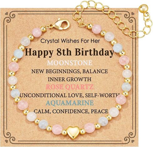 7th-16th Birthday Gifts, Natural Crystal Bracelet Rose Quartz Moonstone Aquamarine Healing Stones Jewelry for Her 6.5+2 Inches in Saudi Arabia