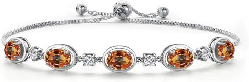 Gem Stone King 5-Stone Gemstone Birthstone & Lab Grown Diamond Bolo Bracelet for Women | 925 Sterling Silver | Adjustable up to 9 Inch | Jewelry Gift for Mom Wife Her in Kuwait