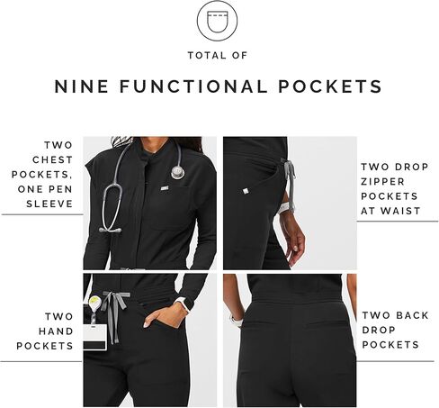 بدلة FIGS النسائية Rafaela Cargo Jogger Scrub - أسود، XXS in Kuwait
